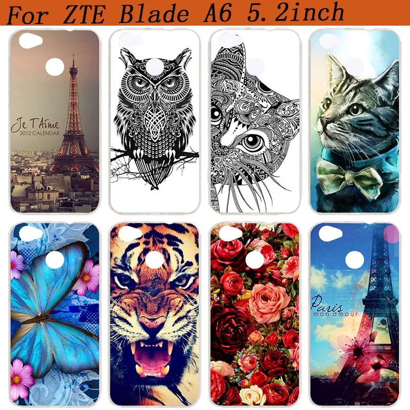 Мягкий чехол из ТПУ для ZTE Blade A6 s силиконовый с рисунком волка тигр филин Роза 5 2
