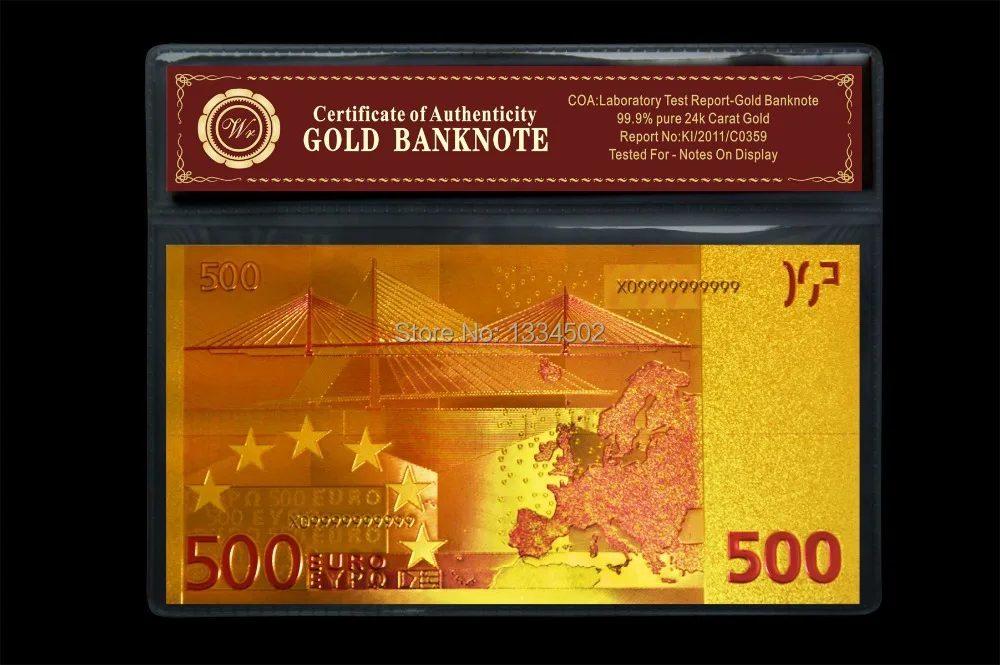 Европейский 500 цветной евро позолоченный памятный бумажный Держатель датчика