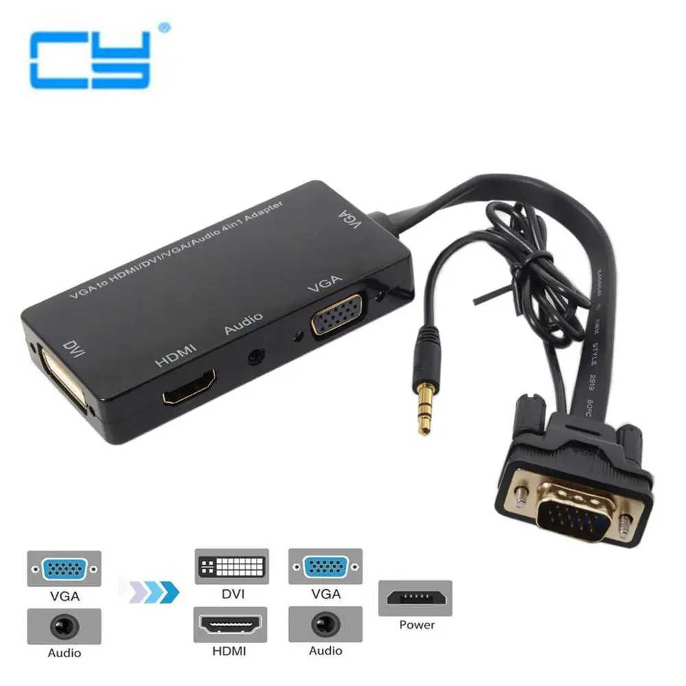 VGA вход Настольный графический ноутбук обратный HDMI DVI звуковая карта аудио 4 в 1