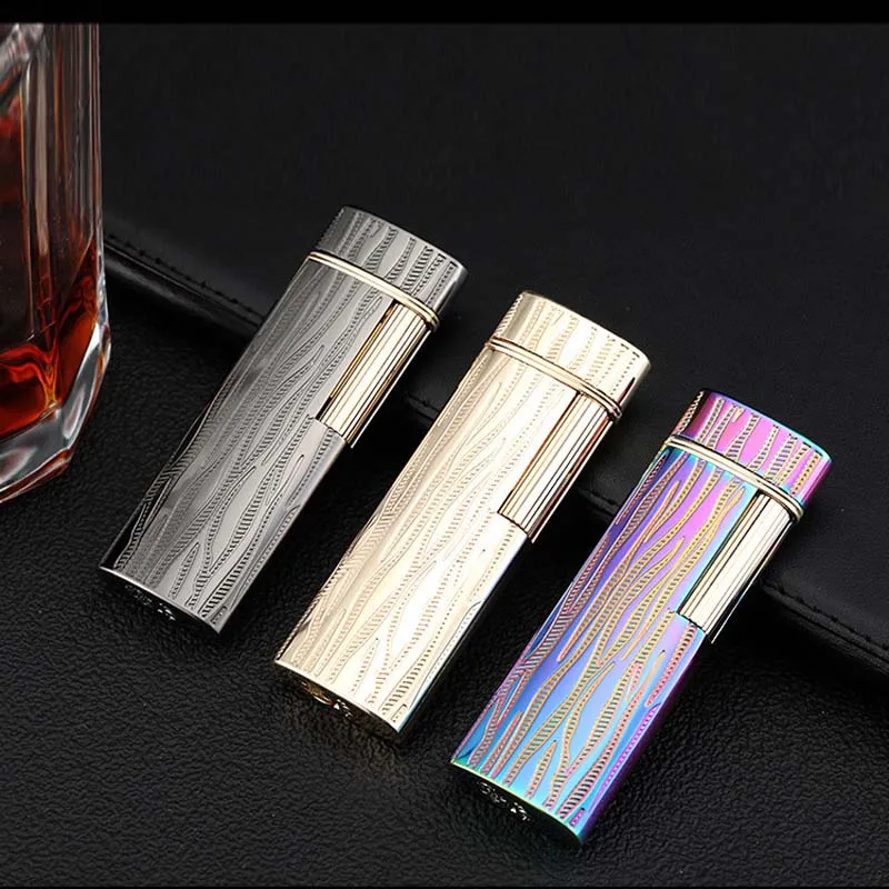 Ветрозащитная зажигалка тонкая металлическая Бутановая Зажигалка золотая в