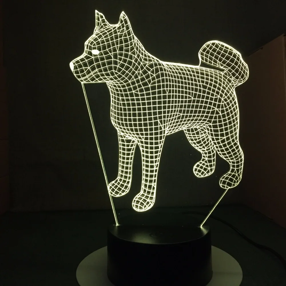 Американская японская Akita Samoyed хаски собака 3d лампа 7 цветов Изменяемая