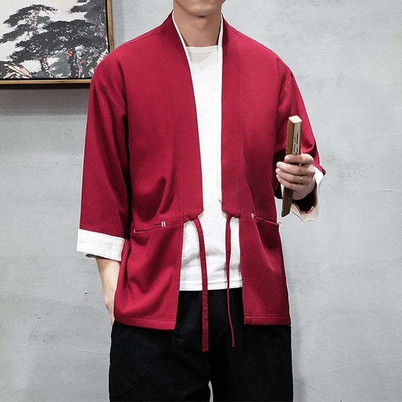 Мужские футболки модные кимоно кардиган для мужчин Yukata Haori Kimonos карате