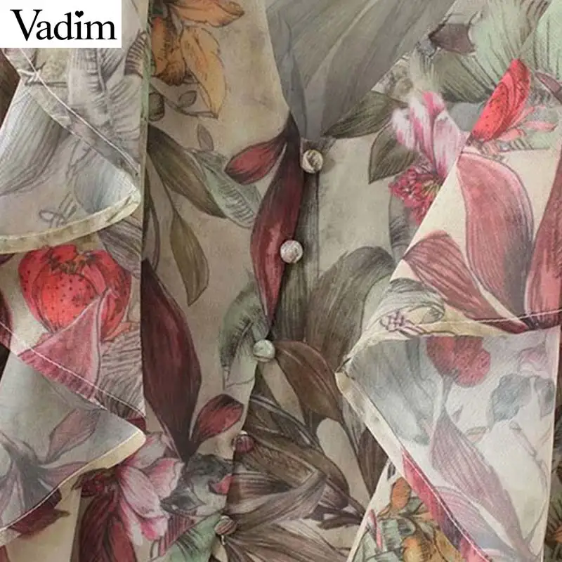Vadim женская шифоновая блузка с рюшами и цветочным принтом v-образным вырезом без