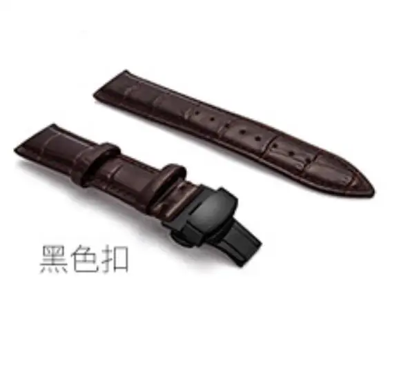 Brown black 12-24 мм часы из натуральной кожи, ремешок с двойной застежкой-бабочкой, наручные часы с пряжкой из нержавеющей стали для мужчин и женщин, часы с коробкой - Цвет ремешка: Brown black