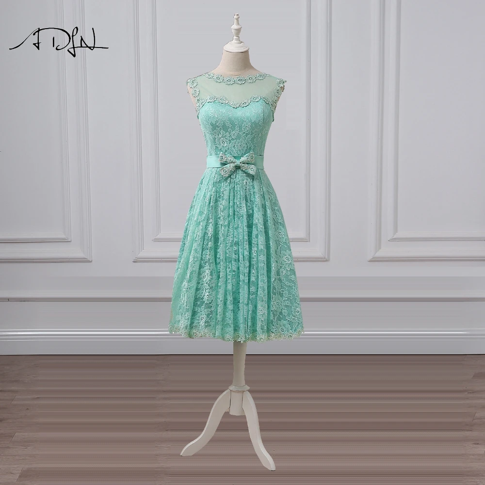 Женское кружевное коктейльное платье ADLN элегантное короткое трапеция мятно