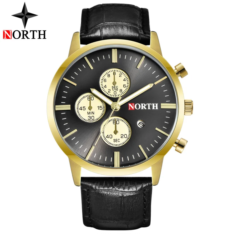 Relogio Masculino NORTH модные кожаные кварцевые часы мужские водонепроницаемые с