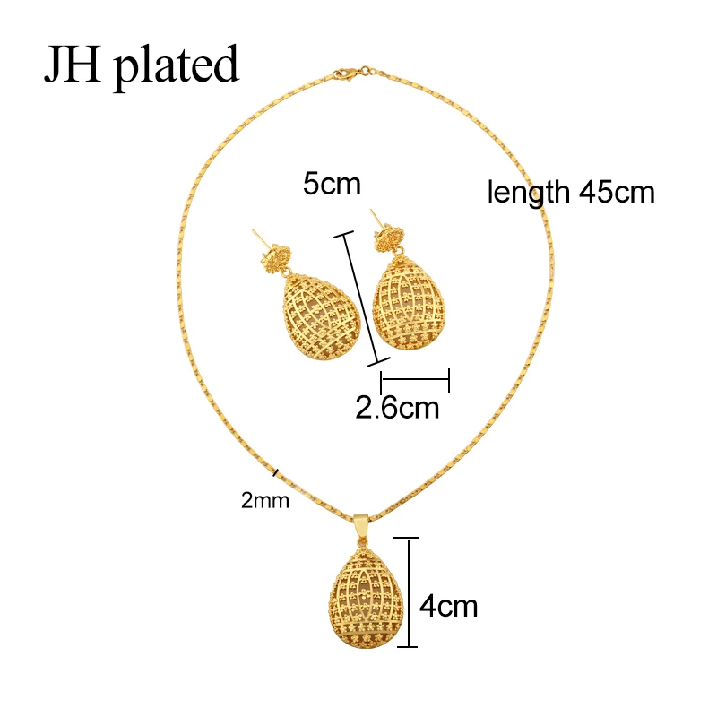 JHplated African Ethiopia Fashion gold color jewelry sets women best gifts Party wedding Necklace and Earrings 45cm Pendant | Украшения и
