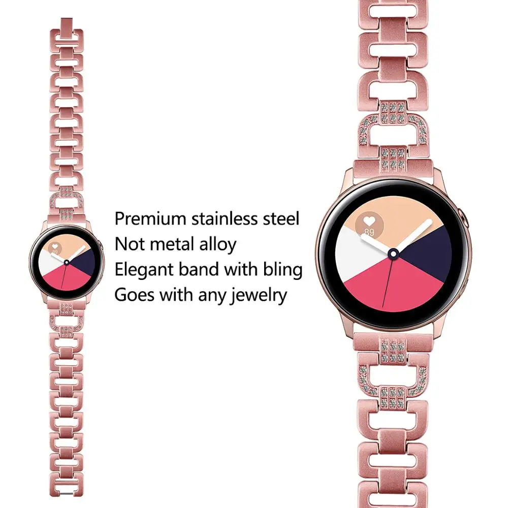 20 мм ремешок для samsung Galaxy Watch, активные Стразы, нержавеющая сталь, металлический ремешок, полосы для samsung Watch huawei Watch 92003
