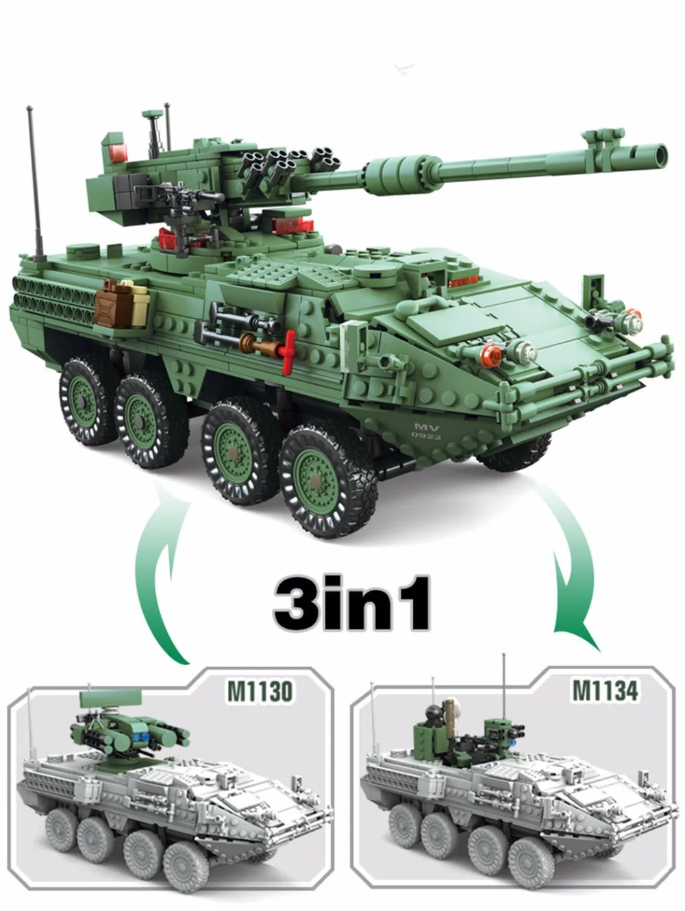 Модель KAZI 10001 серии милитари Stryker M1128 MGS набор строительных блоков классический