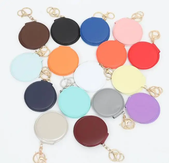 

10pcs Portable Candy Color Mini PU Leather Pocket Makeup Mirror Key Chain Cosmetic Compact Mirrors Double Dual Sides Frame Girl