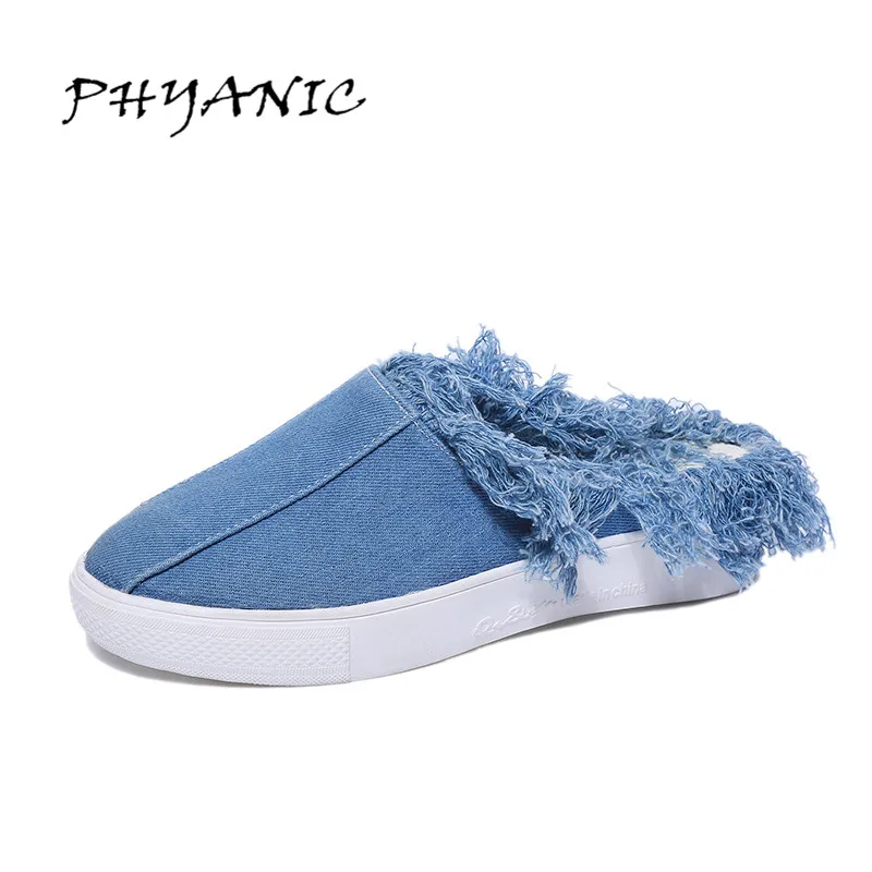 PHYANIC Летом Джинсовые Мокасины 2017 Спинки Кисточкой Квартиры Платформа Холст Обувь
