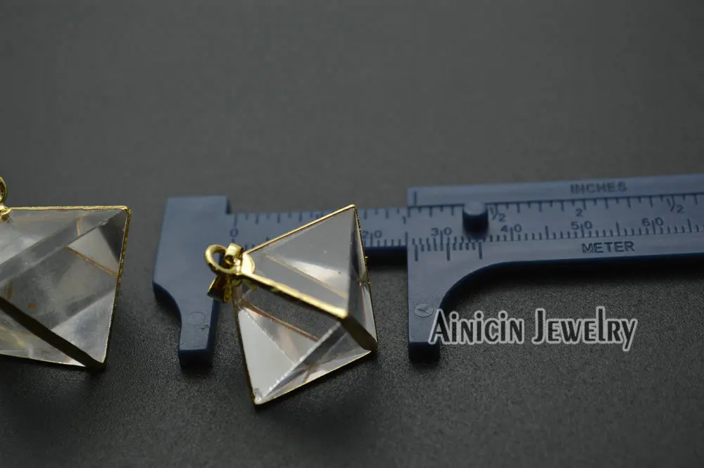 2 шт. золотое покрытие прозрачность рок кристалл Octahedron форма кулон 22x26 мм Модные