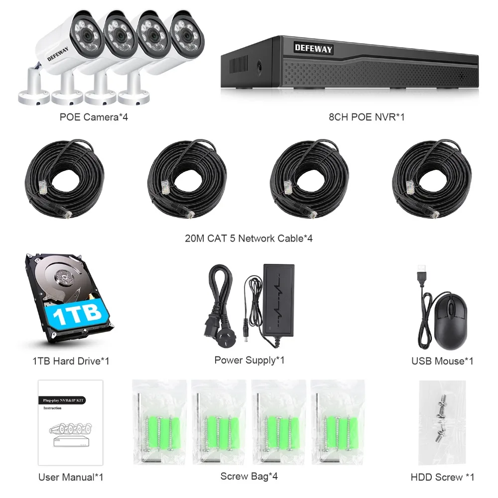 DEFEWAY 8CH 3.0MP POE NVR Kit H.265 + IP камера P2P облачная система видеонаблюдения ИК наружный