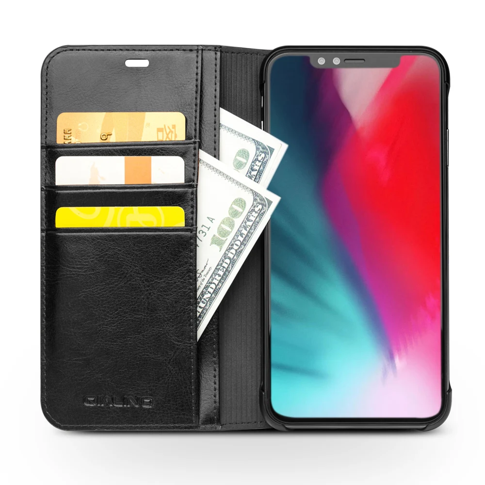 QIALINO Luxury Ultra Slim Phone Case for iPhone XS/XR Handmade Genuine Leather Wallet Card Slot Bag Flip Cover XS Max | Мобильные