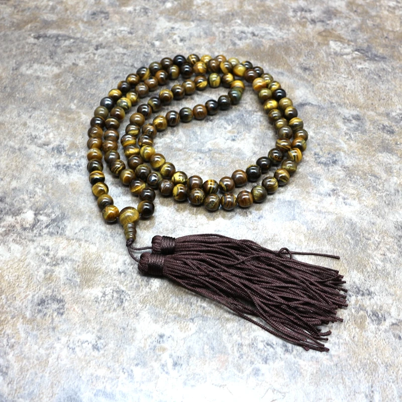Мужское ожерелье 8 мм камень тигровый глаз бусины Четки Молитва медитация 108 Japa Mala