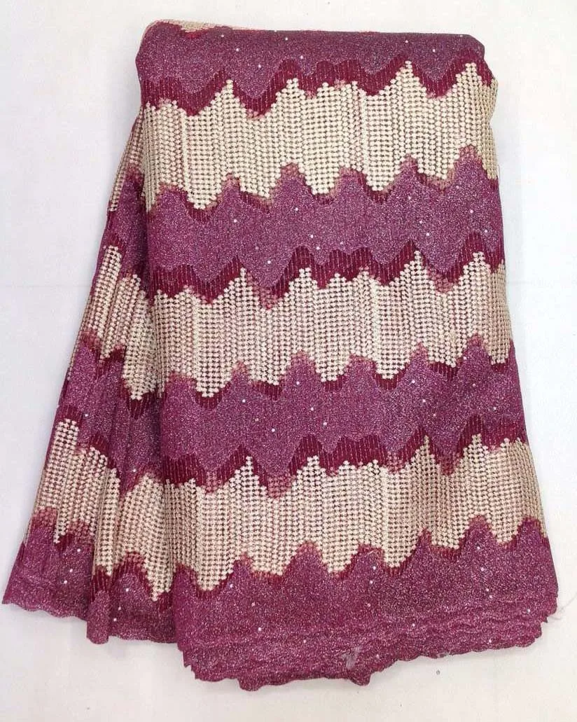 Purple color factory price mesh french net lace fabric with stones African guipure material for party dress NX-15513 | Дом и сад