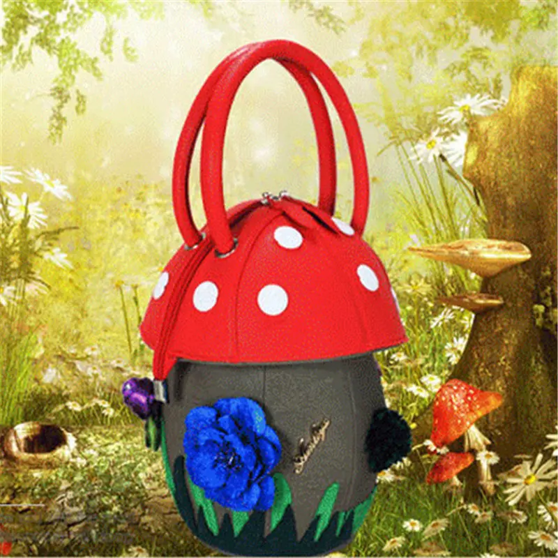 

2017 New Style Cute Candly Personality Women Handbag Fashion Japanese Style Round Shape Floral Mushroom Bags