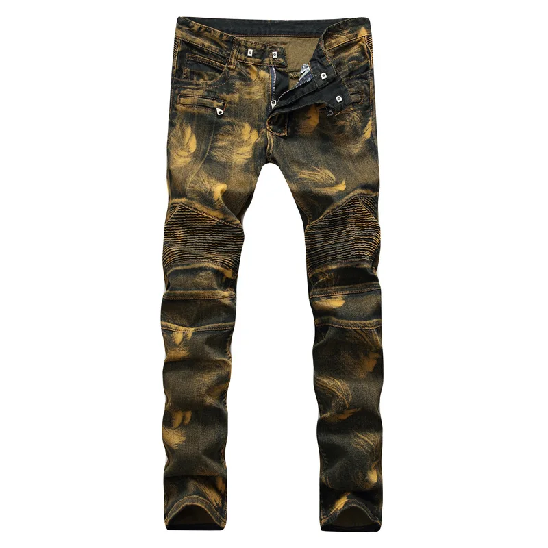 

New Biker Jeans Men High Quality Vintage wrinkle Jeans Fashion Pant Male Slim Zipper Denim Trouser Plus Size 42