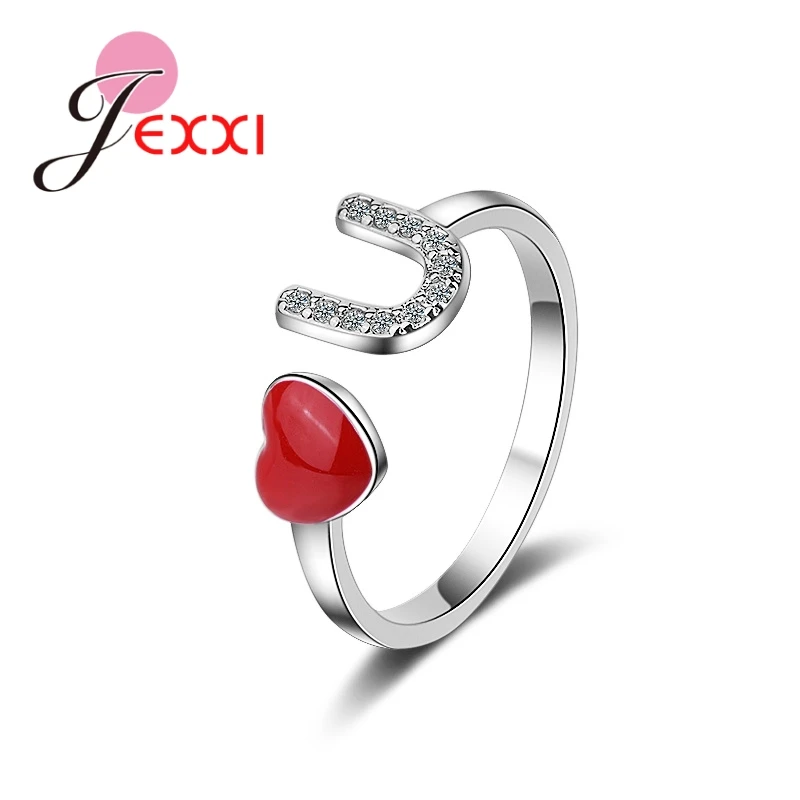 

Красное кольцо с надписью "U" из стерлингового серебра 925 пробы, модное Стильное Открытое кольцо для девушки