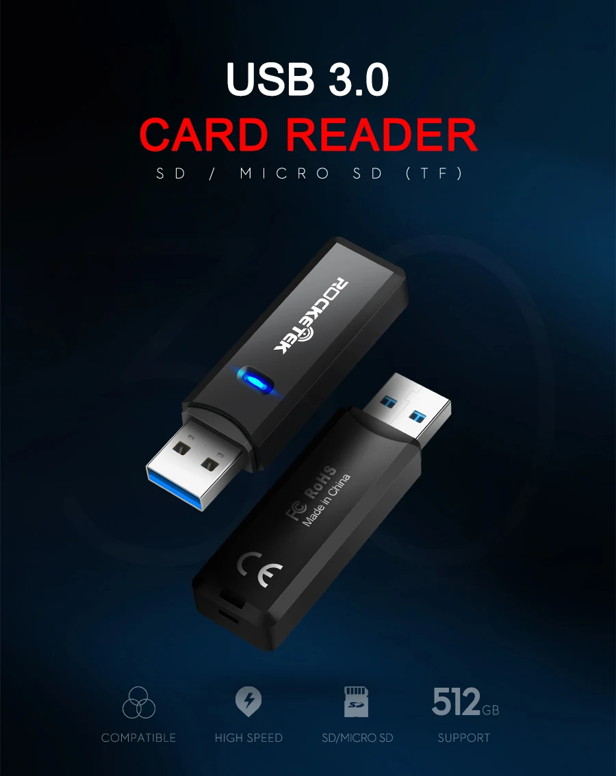 Rocketek usb 3,0 мульти карта памяти ридер адаптер кардридер для micro SD/TF microsd ридеры ноутбук компьютер