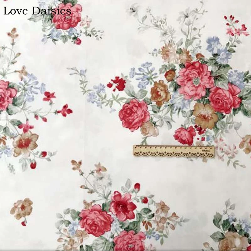 Саржевая ткань из 100% хлопка белая большая красная коричневая синяя цветочная для