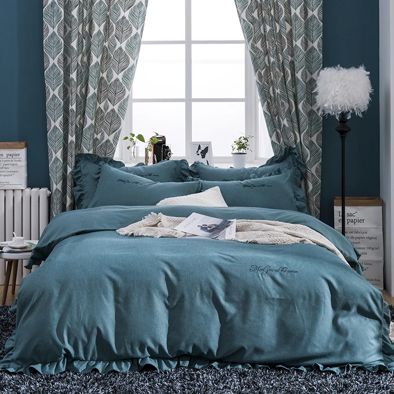 

4Pcs Cotton velvet embroidery Luxury Bedding Sets/Bedclothes King Queen size Duvet Cover Bed Sheet Linens set Pillowcases