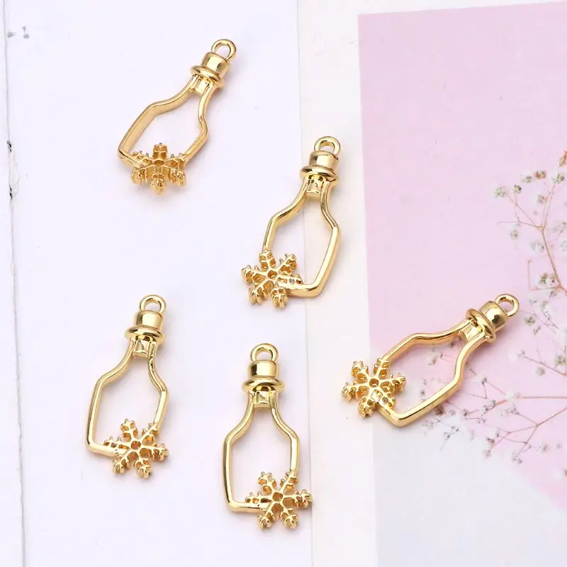 5Pcs Snowflake Bottle Pendant Metal Frame Blank Setting For UV Resin Jewelry DIY | Украшения и аксессуары