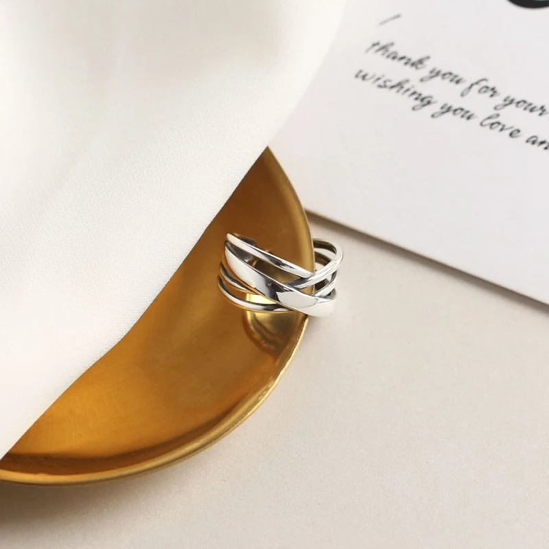 Корейское многослойное кольцо из стерлингового серебра 925 пробы регулируемое