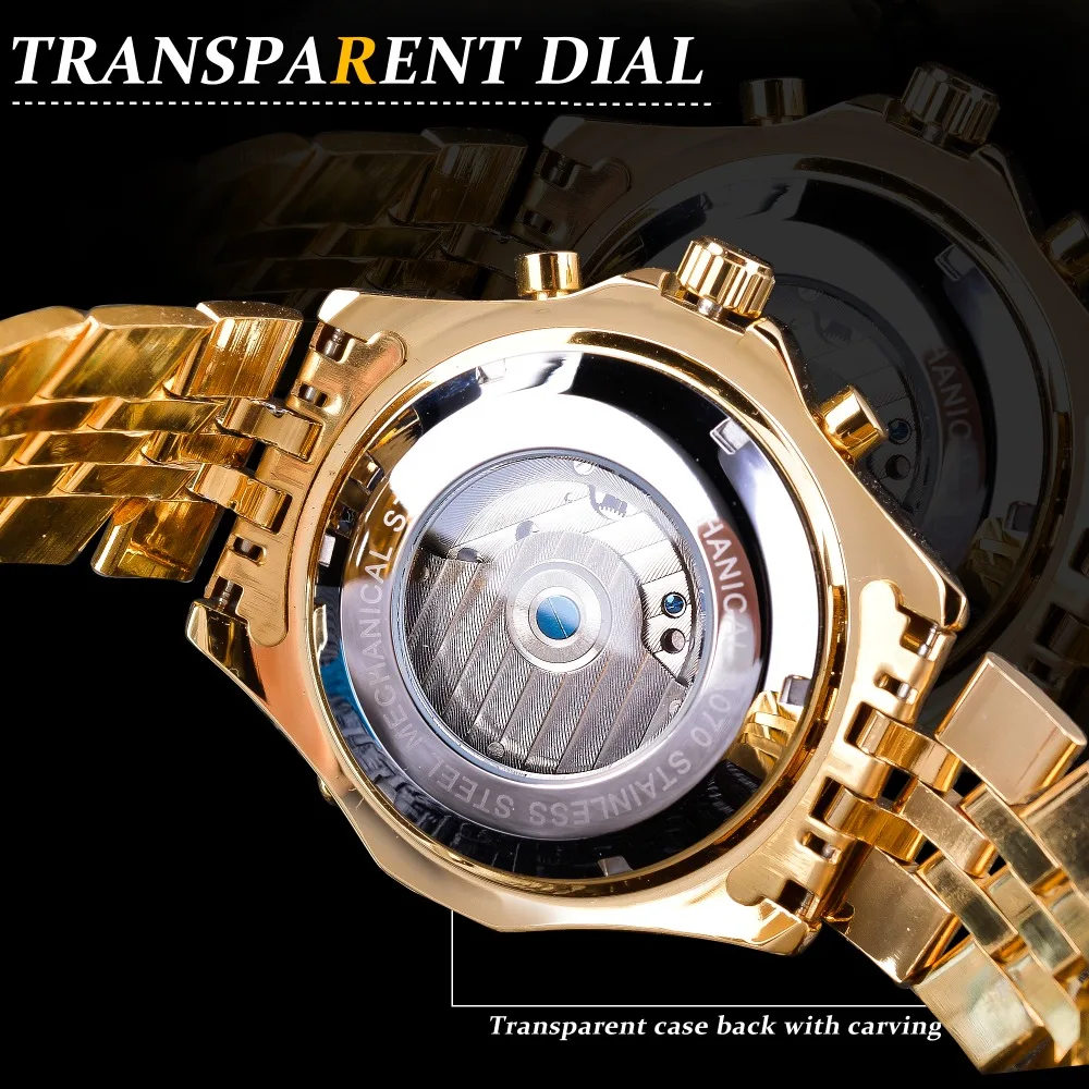 Jaragar Tourbillion черные золотые часы с большим циферблатом и календарем, механические часы в стиле стимпанк, роскошные брендовые светящиеся стрелки