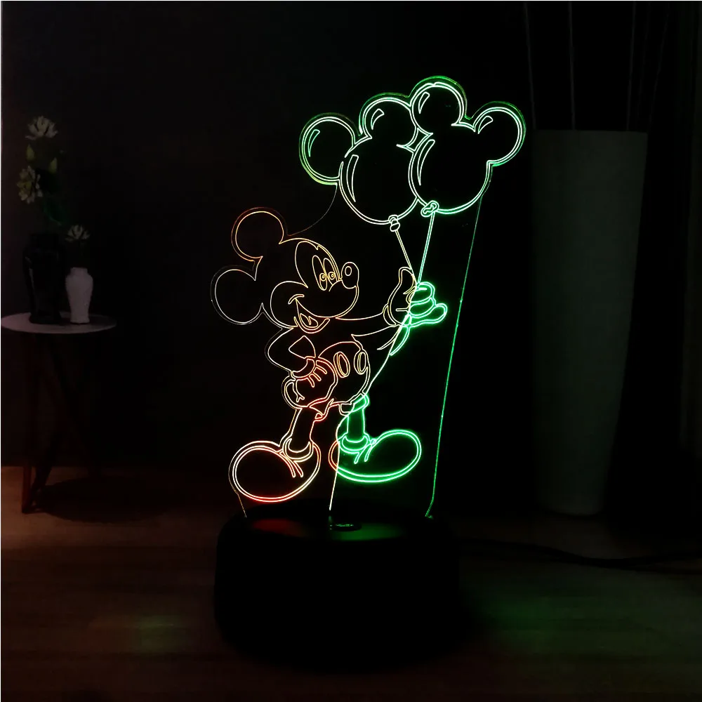 Новая 3D иллюзия Лампа Новинка Микки милый светодиодный сенсорный ночник USB
