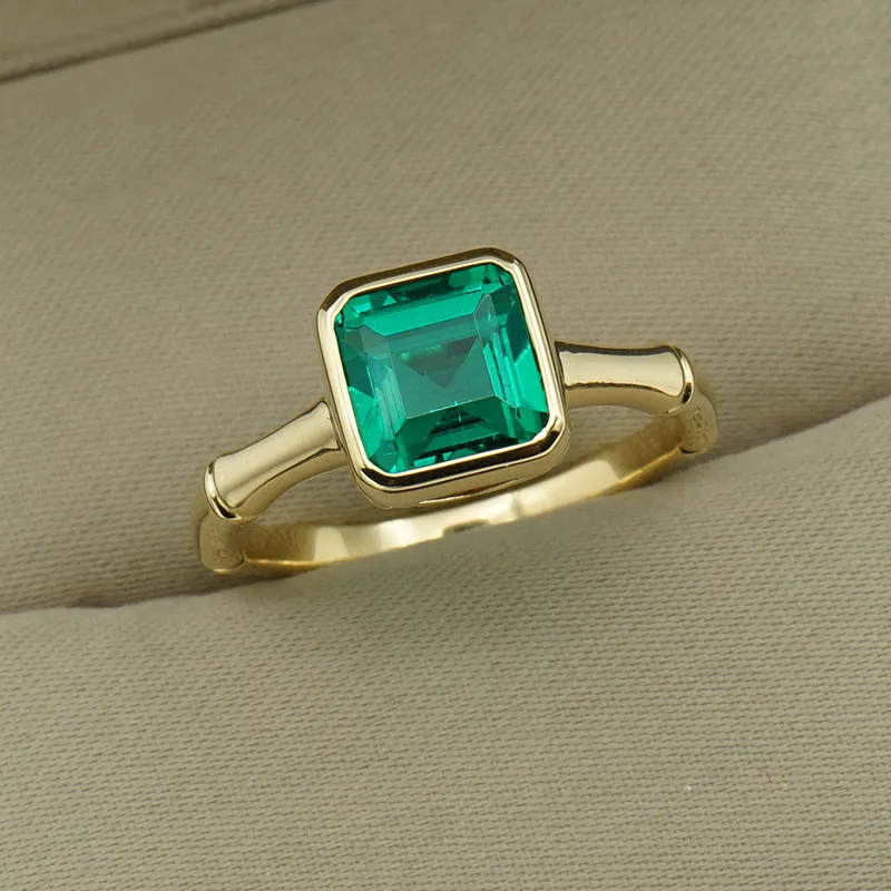 AAA 3ct Solid 14K Yellow Gold Colombia Moissanite Green Primcess Cut Emerald Ring Engagement Jewelry For Women | Украшения и