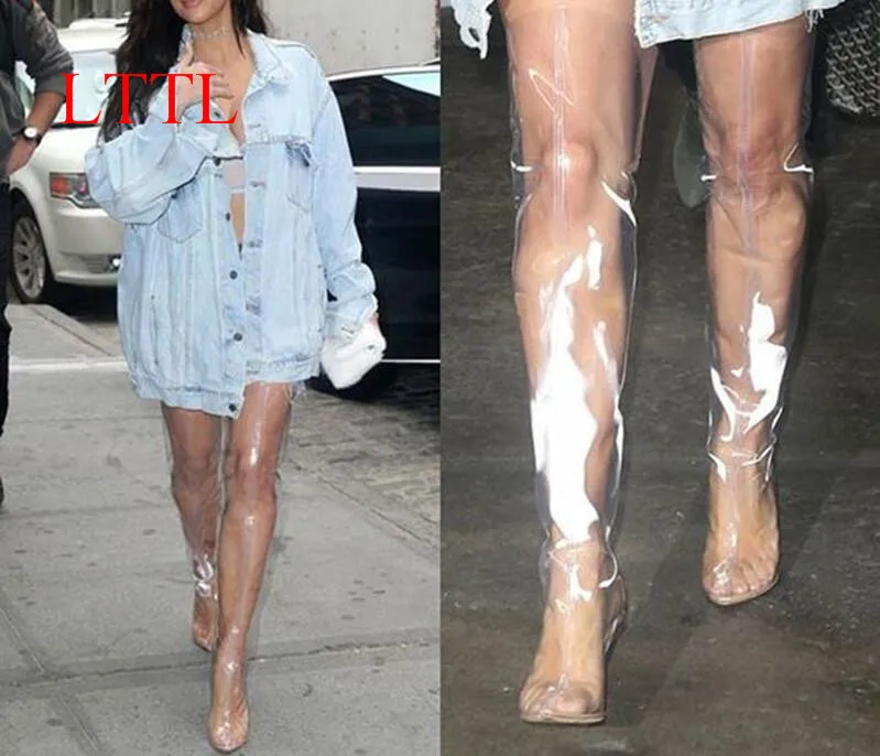 LTTL 2017 прозрачные женские ботинки из ПВХ с острым носком|boots celebrities|heel thigh high bootsthigh
