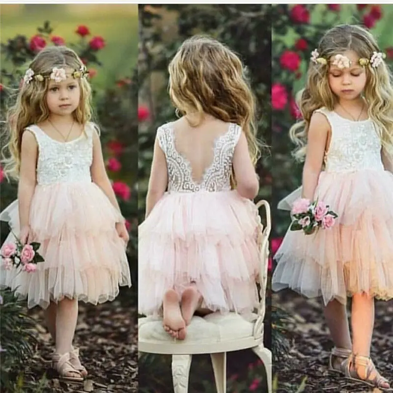 Kid Baby Girl Tulle Formal Dress Party Pageant Gown Bridesmaid Sundress Lace Backless Dresses Clothes 12M-5T | Детская одежда и