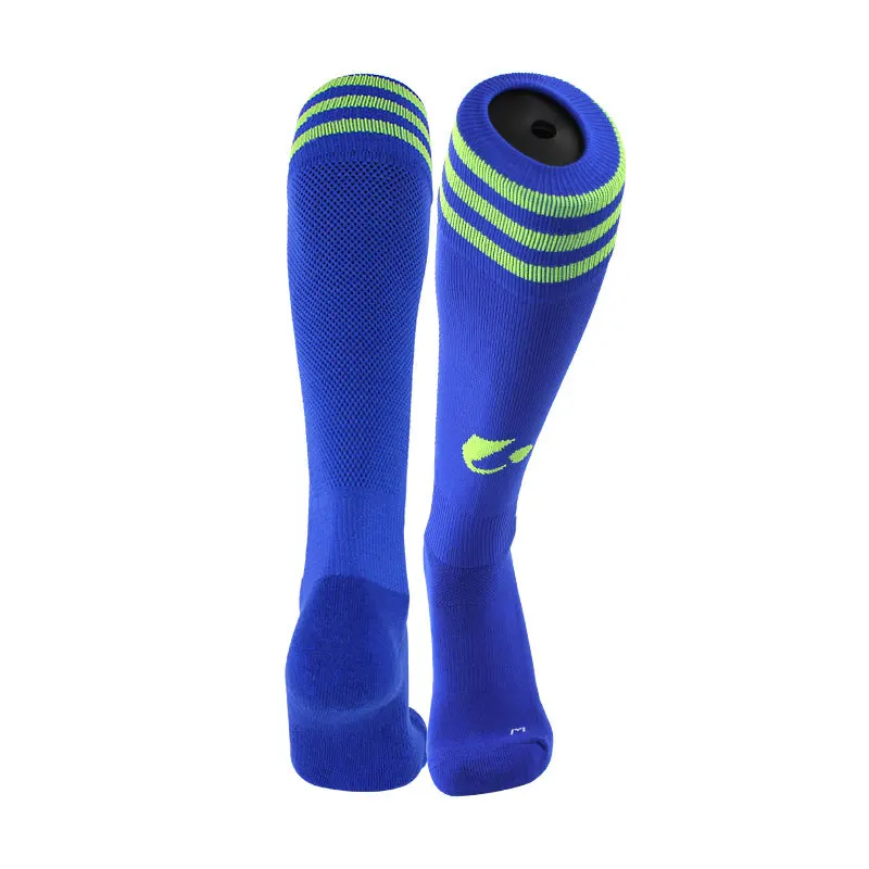 Blue Fluorescent Футбольные носки brotock, длинные хлопковые нейлоновые быстросохнущие носки, полосатые толстые новые нескользящие спортивные носки, носки для мужчин - Цвет: Blue Fluorescent