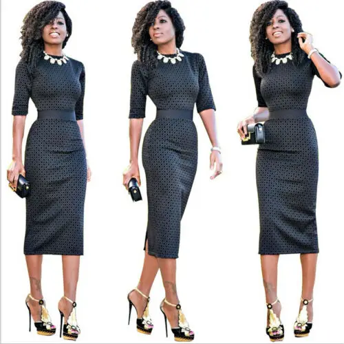 

2019 Summer Women Half Sleeve Elegant OL Dress Elastic Dresses Female Ladies Outfits Clothes2019 new arrivals