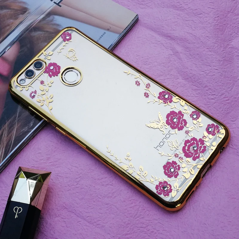 YueTuo прозрачный чехол с золотыми бриллиантами для телефона etui capinha coque cover huawei honor 7x