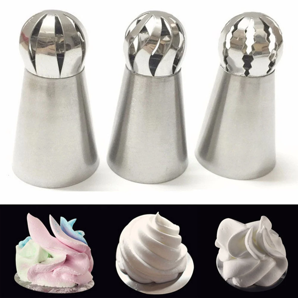 3 шт./набор Насадки для кондитерских изделий из нержавеющей стали для украшения пирожных и кексов сферической формы Шаровые кексы Инструмент для выпечки и украшения тортов.