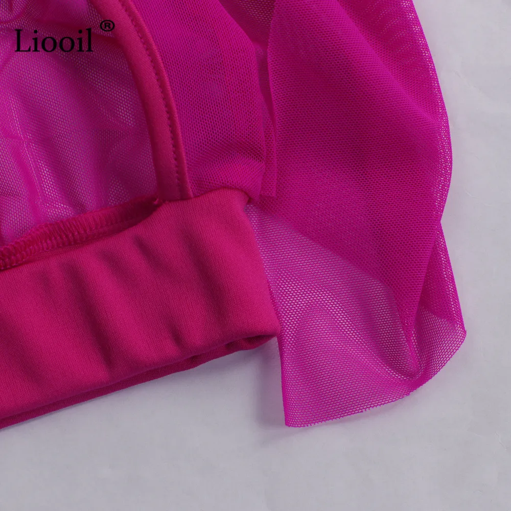 Liooil, сетчатый клубный комплект из двух предметов, женский,, сексуальный топ и штаны, v-образный вырез, неоновый зеленый, 2 предмета, с оборками, наряды, комплект размера плюс, подходящий комплект