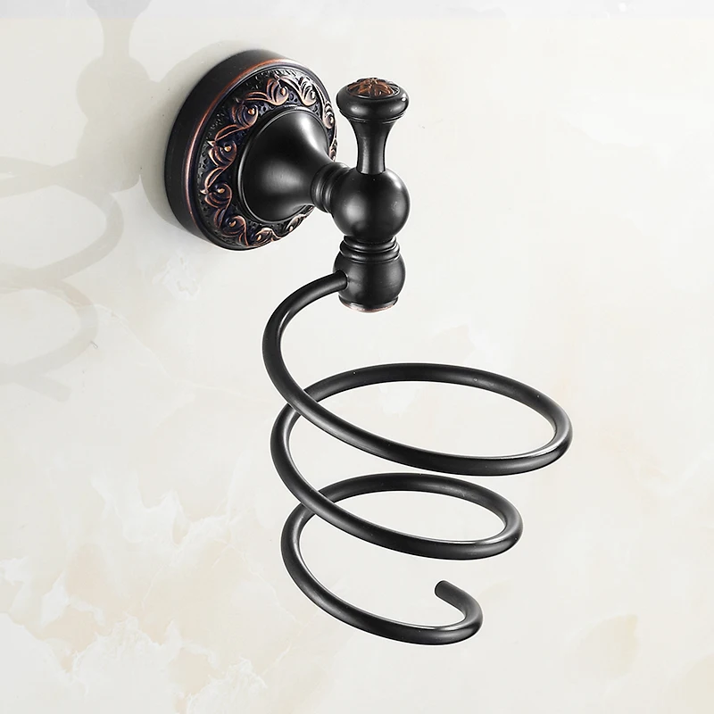 Black Oil Brushed Hairdryer Holder European Style Antique Wall Hanging Electric Hair Dryer Rack Support Bathroom Set | Обустройство