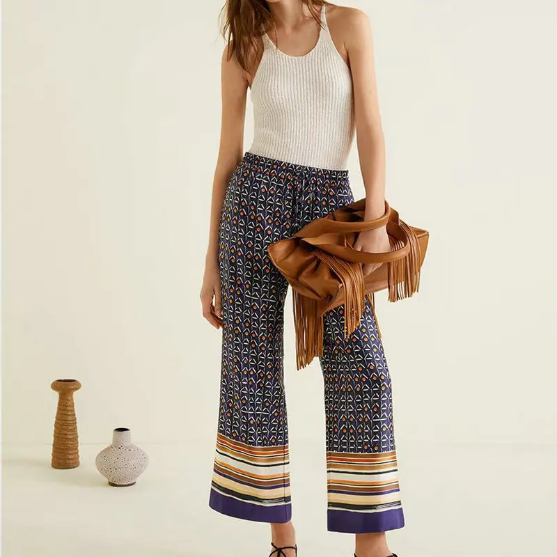 Новые женские повседневные брюки с узором свободные универсальные модные