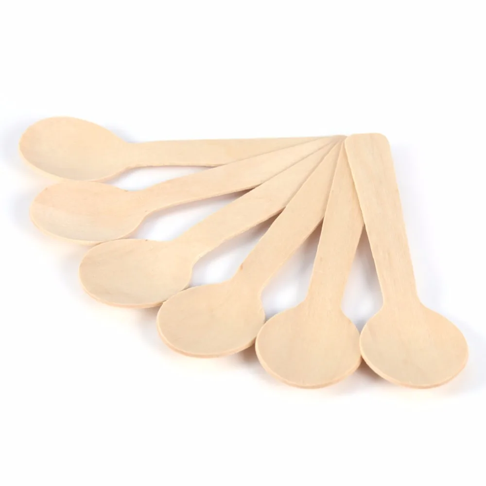 100 шт. одноразовые деревянные ложки для мороженого|wooden spoon|mini wooden spoonsspoons disposable |