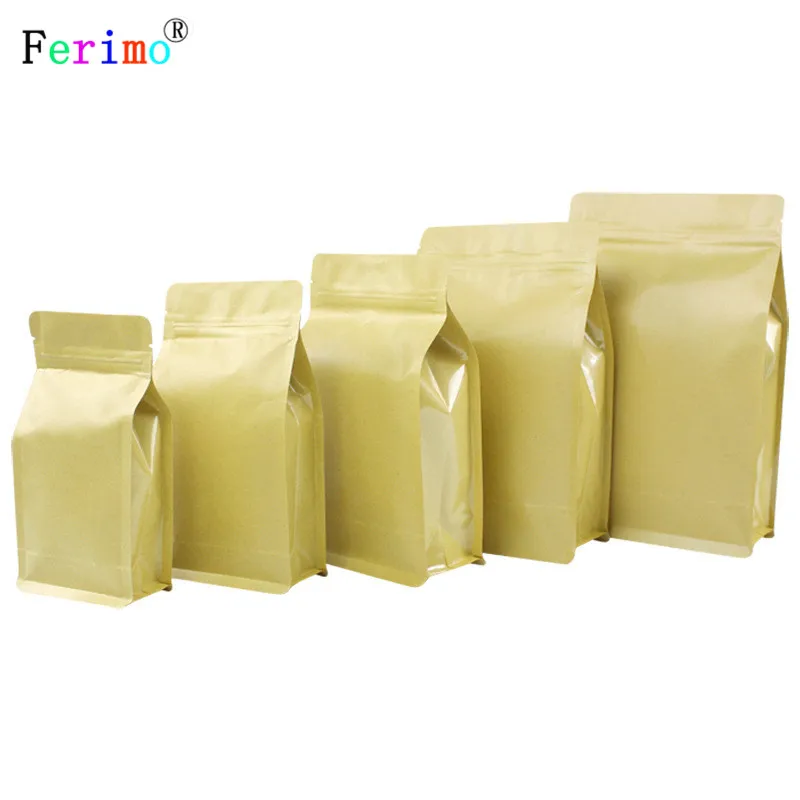 

100pcs Thickened eight-sided kraft paper bag snacks dried fruit tea packaging self-sealing bag sealing food sealing packaging