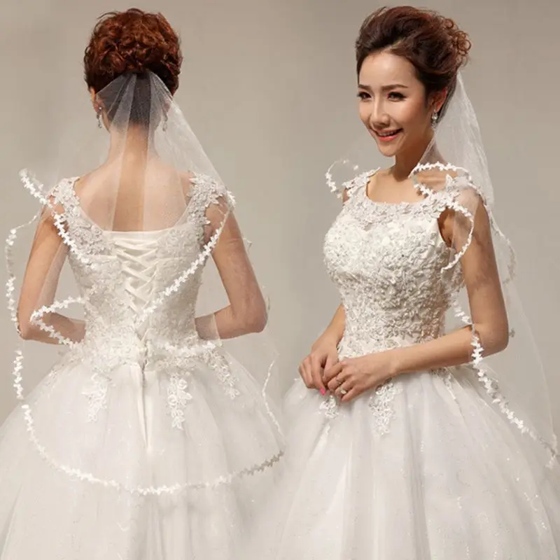 Белая свадебная вуаль короткая 2019 горячая Распродажа velo de novia doble Flower Hem vail для