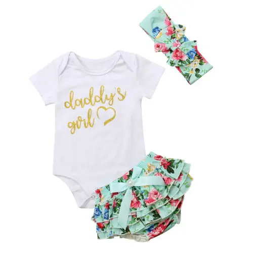 

Flower Baby Girl Clothes Sets Tops Bodysuits Tutu Shorts Ruffles Headband Casual Cute Outfit Clothing Set Baby Girls 0-24M