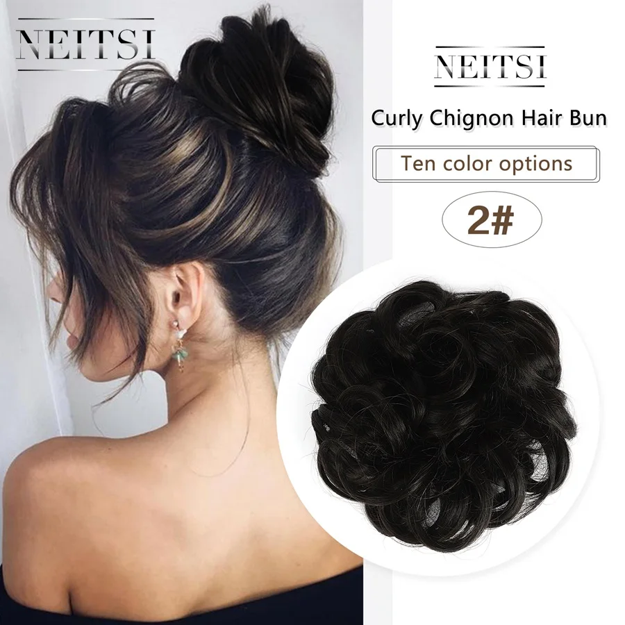 

Neitsi Women Curly Chignon Hair Bun for Brides Synthetic High Extensions Ponytail Hair Bundles Hairpieces Hair Buns 2#