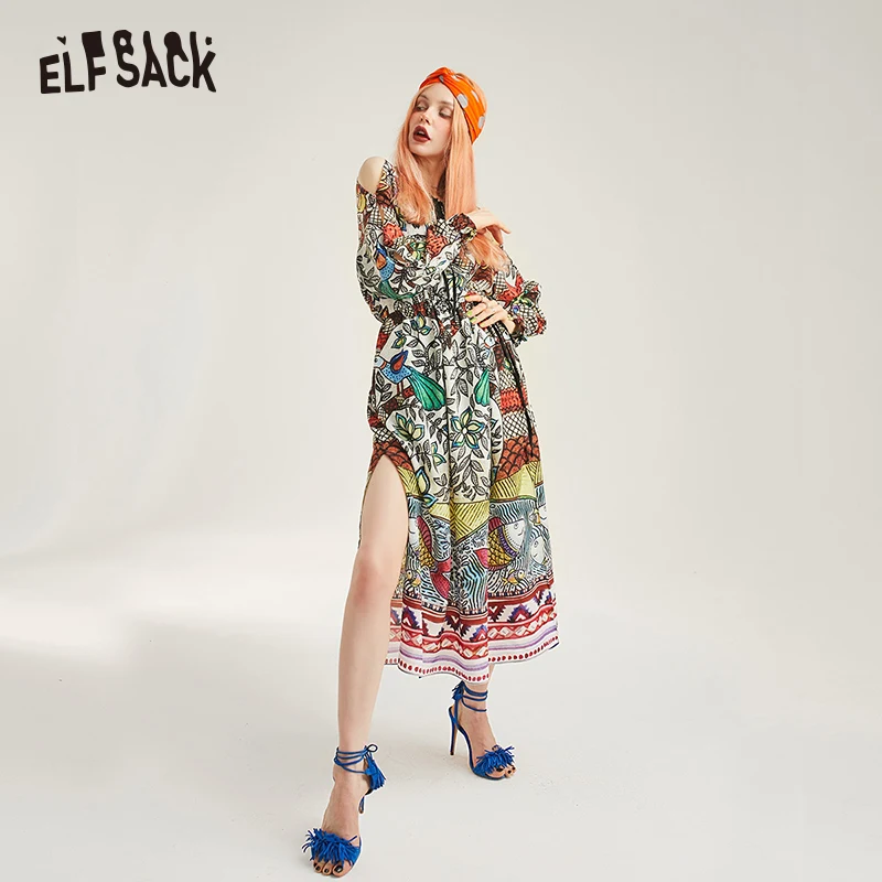 ELF SACK винтажное женское шифоновое платье с цветочным принтом модное