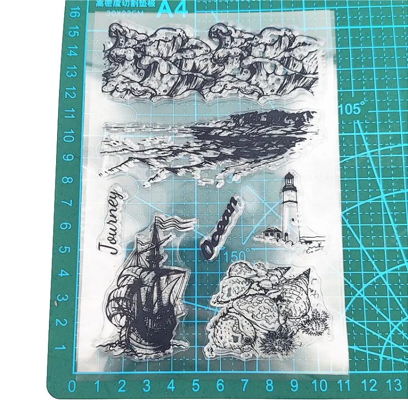 Парусная яхта Маяк силиконовая прозрачная печать штамп сделай сам Скрапбукинг