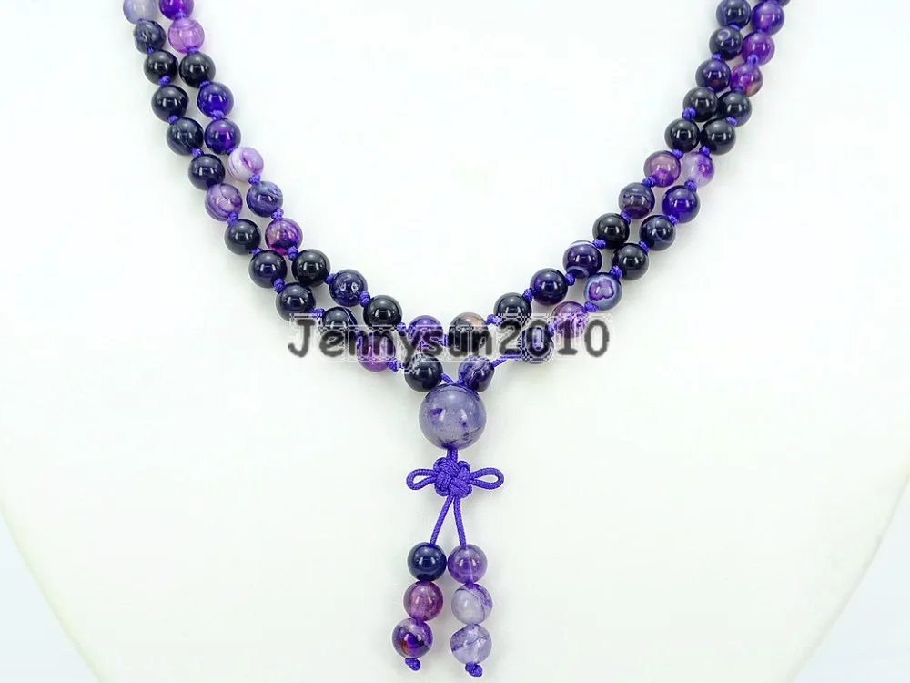 

Натуральные фиолетовые полоски Ag-ate 6 мм драгоценные камни буддийский камень 108 бусины Молитва Мала узел ожерелье многоцелевое 5 нитей/упаковка