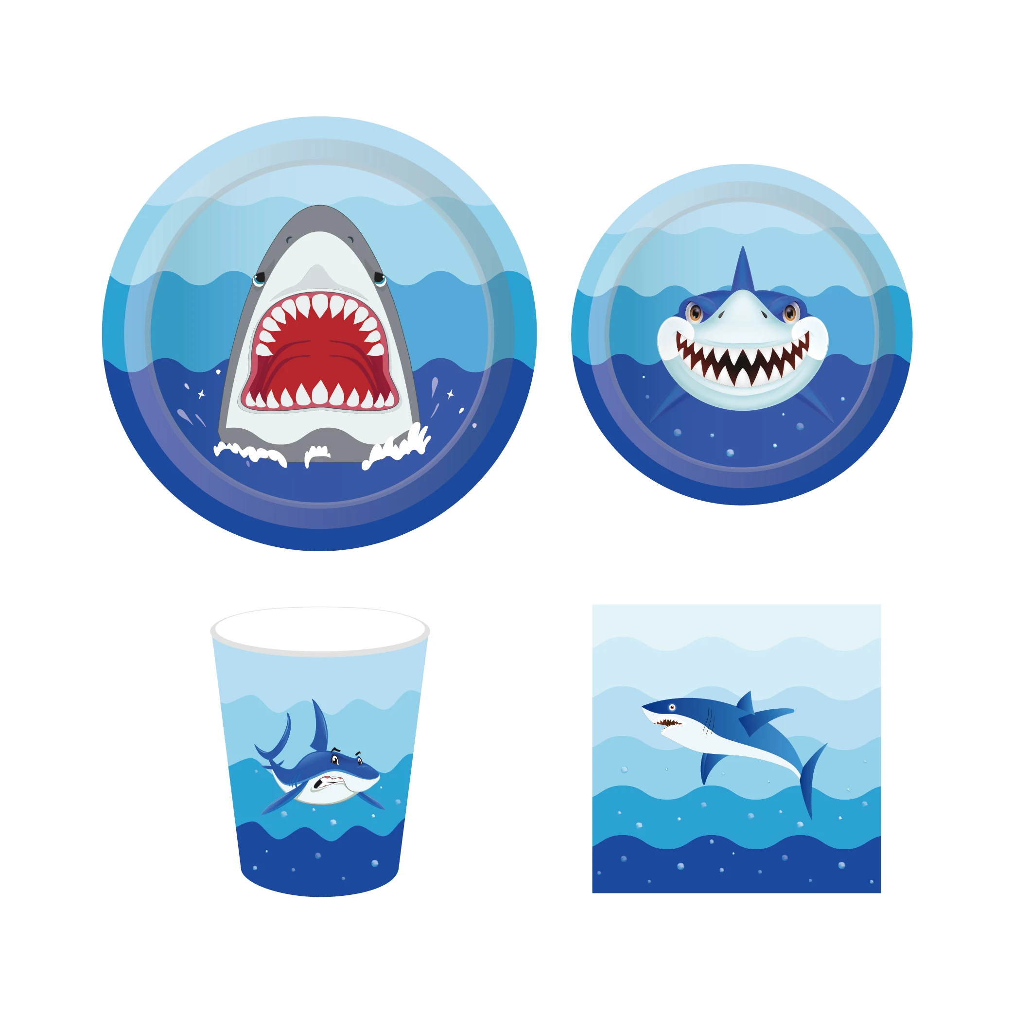 

24pcs Birthday Party 9inch Plates Disposable Tableware Blue Sea Shark Theme Wedding Baby Shower Party Favors Decorations Sets