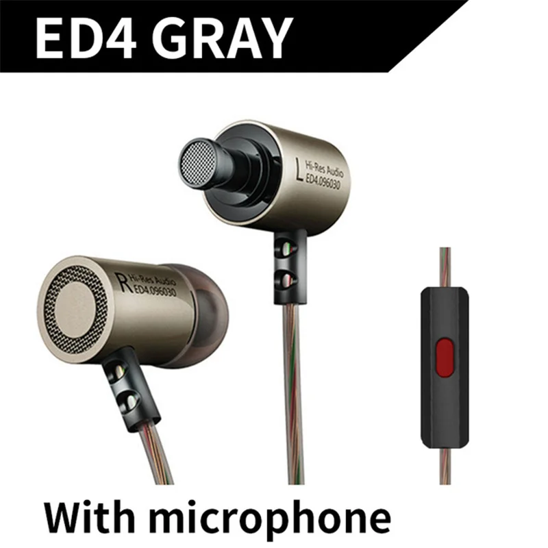 KZ ED4 Gray Mic KZ ED4 металлические стерео наушники, медная ковка, шумоизоляция, Hifi наушники-вкладыши, музыкальные наушники с микрофоном для мобильного телефона, MP3, MP4 - Цвет: KZ ED4 Gray Mic